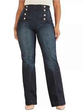 Guess High-Waist Dark Blue flared Jeans with Button Details